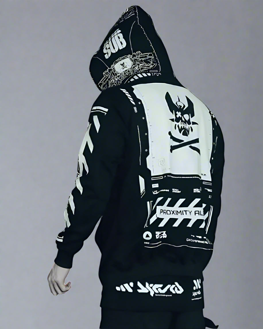 Cyber Chic Zip-Up Hoodie -  black hoodie - Cyber Chic Zip-Up Hoodie for Everyday Style - View 3