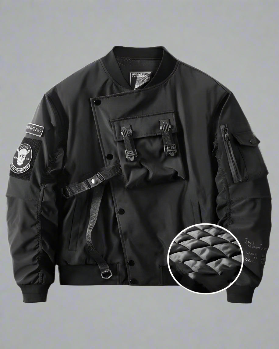 Cyberpunk Black Skull Bomber -  futuristic style - Futuristic Black Skull Bomber Jacket for Urban Wear - View 4