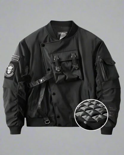 Cyberpunk Black Skull Bomber -  futuristic style - Futuristic Black Skull Bomber Jacket for Urban Wear - View 4