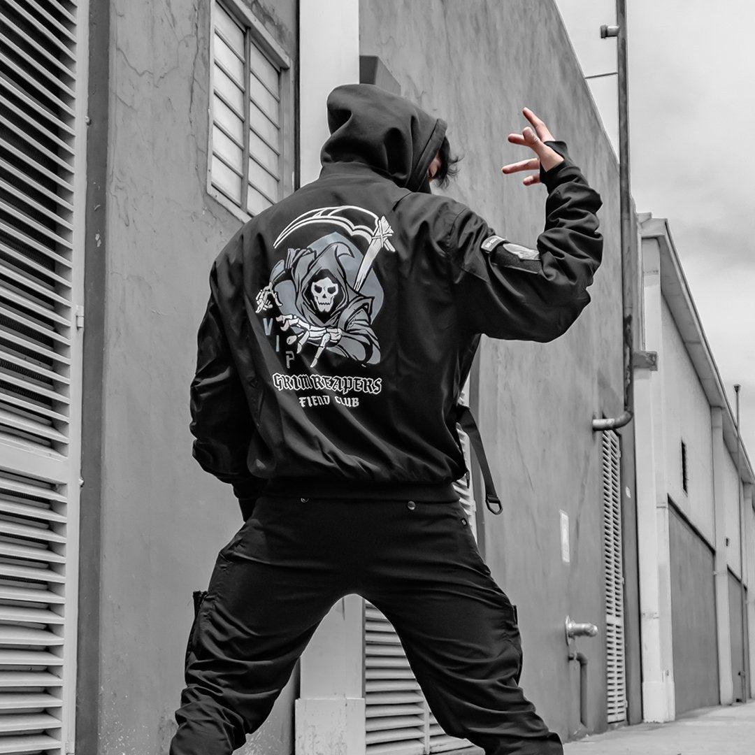 Cyberpunk Black Skull Bomber -  stylish black bomber - Futuristic Black Skull Bomber Jacket for Urban Wear - View 5
