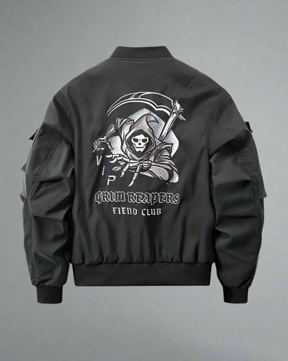 Cyberpunk Black Skull Bomber - urban techwear bomber - Futuristic Black Skull Bomber Jacket for Urban Wear - View 2