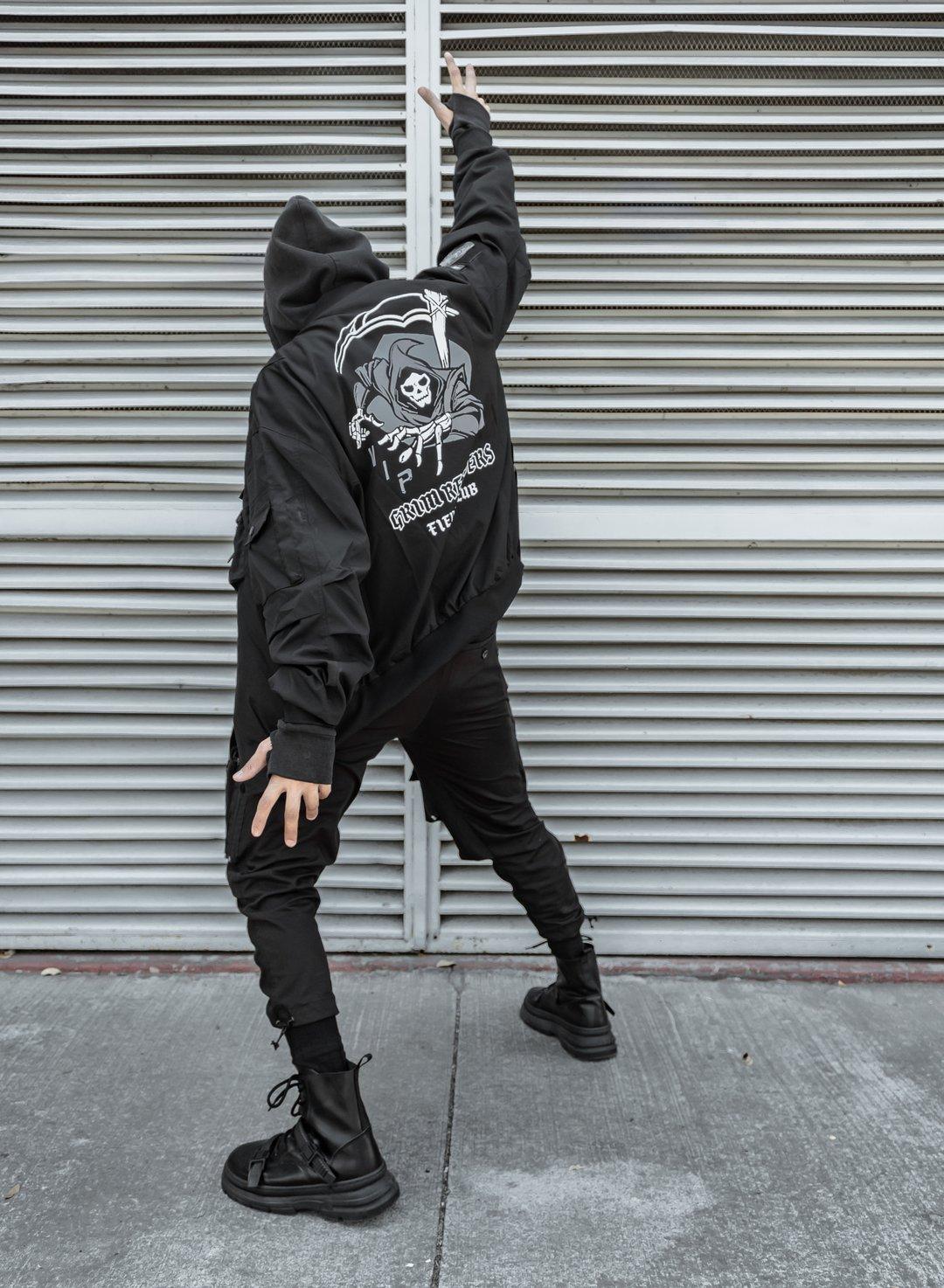 Cyberpunk Black Skull Bomber -  urban wear - Futuristic Black Skull Bomber Jacket for Urban Wear - View 7
