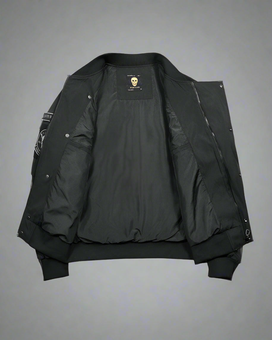 Cyberpunk Black Skull Bomber -  edgy aesthetic jacket - Futuristic Black Skull Bomber Jacket for Urban Wear - View 3