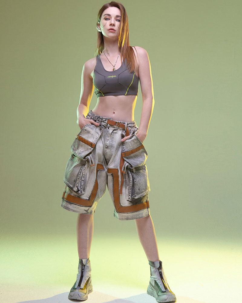 Cyberpunk Cargo Denim Shorts -  cargo shorts - Cyberpunk Cargo Denim Shorts for Stylish Summer Wear - View 6
