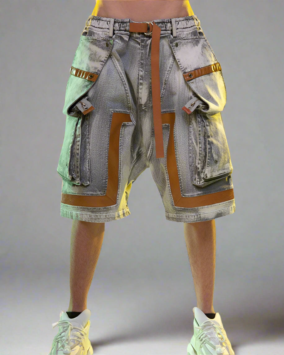 Cyberpunk Cargo Denim Shorts - stylish cargo shorts - Cyberpunk Cargo Denim Shorts for Stylish Summer Wear - View 3