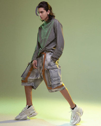 Cyberpunk Cargo Denim Shorts - Summer Techwear - Cyberpunk Cargo Denim Shorts for Stylish Summer Wear - View 4