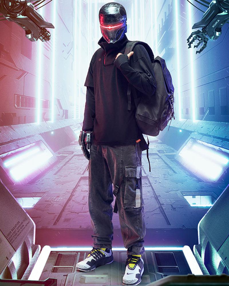 Cyberpunk Iron Warrior T-Shirt -  streetwear - Stylish Cyberpunk Iron Warrior T-Shirt in Purple - View 5