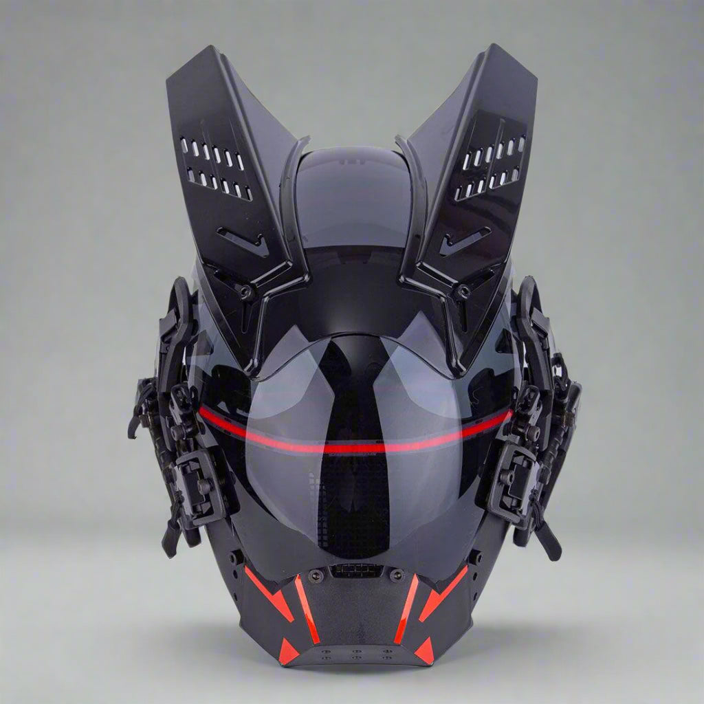 Cyberpunk LED Helmet Mask -  black horn - Futuristic Cyberpunk LED Helmet Mask with Rechargeable Lights - View 4