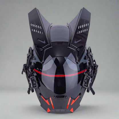 Cyberpunk LED Helmet Mask -  black horn - Futuristic Cyberpunk LED Helmet Mask with Rechargeable Lights - View 4