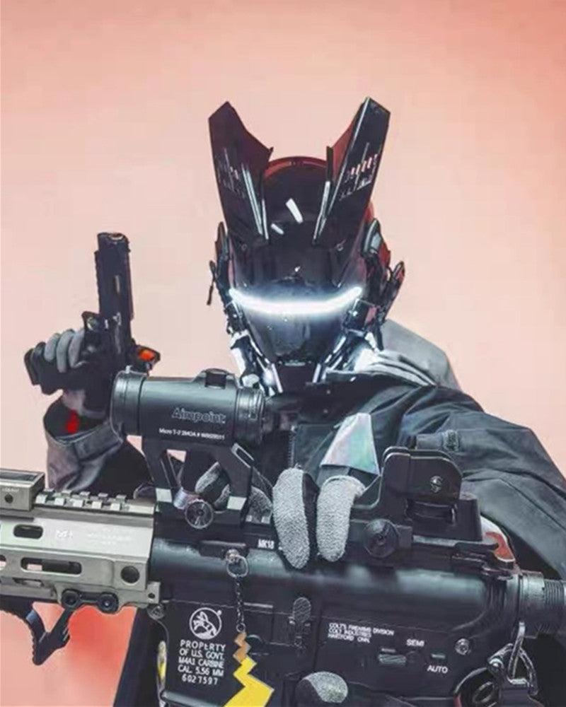 Cyberpunk LED Helmet Mask -  futuristic fashion - Futuristic Cyberpunk LED Helmet Mask with Rechargeable Lights - View 6