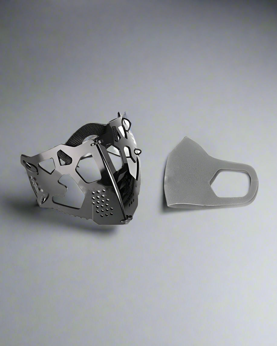 Cyberpunk Mechanical Face Covering - techwear face mask - Cyberpunk Mechanical Face Covering in Gray - View 2