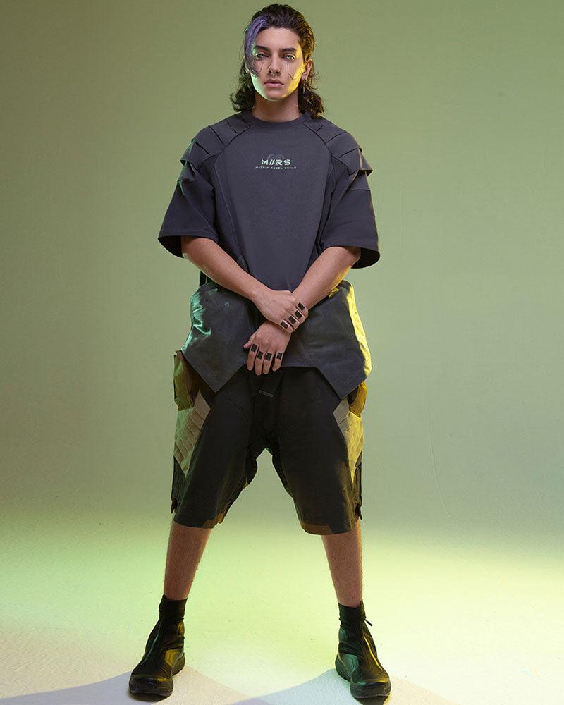 Cyberpunk Washed Denim Cargo Shorts -  adjustable belt shorts - Cyberpunk Washed Denim Cargo Shorts for Summer Style - View 4