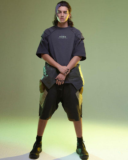 Cyberpunk Washed Denim Cargo Shorts -  adjustable belt shorts - Cyberpunk Washed Denim Cargo Shorts for Summer Style - View 4
