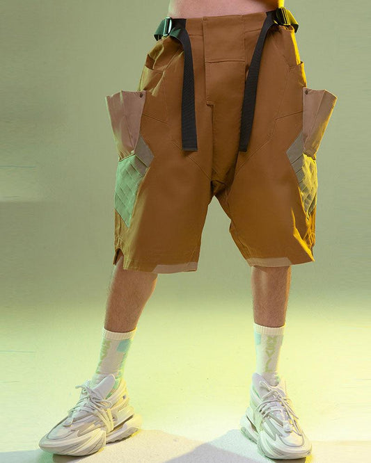 Cyberpunk Washed Denim Cargo Shorts - cargo shorts - Cyberpunk Washed Denim Cargo Shorts for Summer Style - Main view