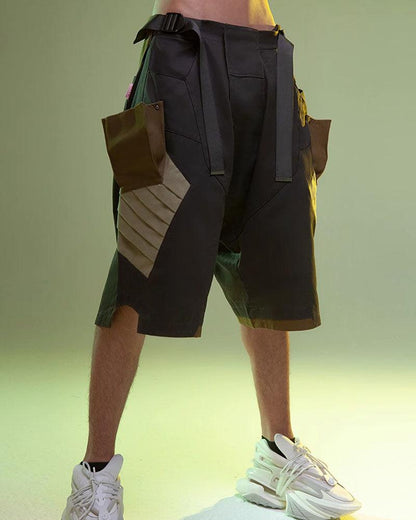 Cyberpunk Washed Denim Cargo Shorts - comfortable cargo shorts - Cyberpunk Washed Denim Cargo Shorts for Summer Style - View 2
