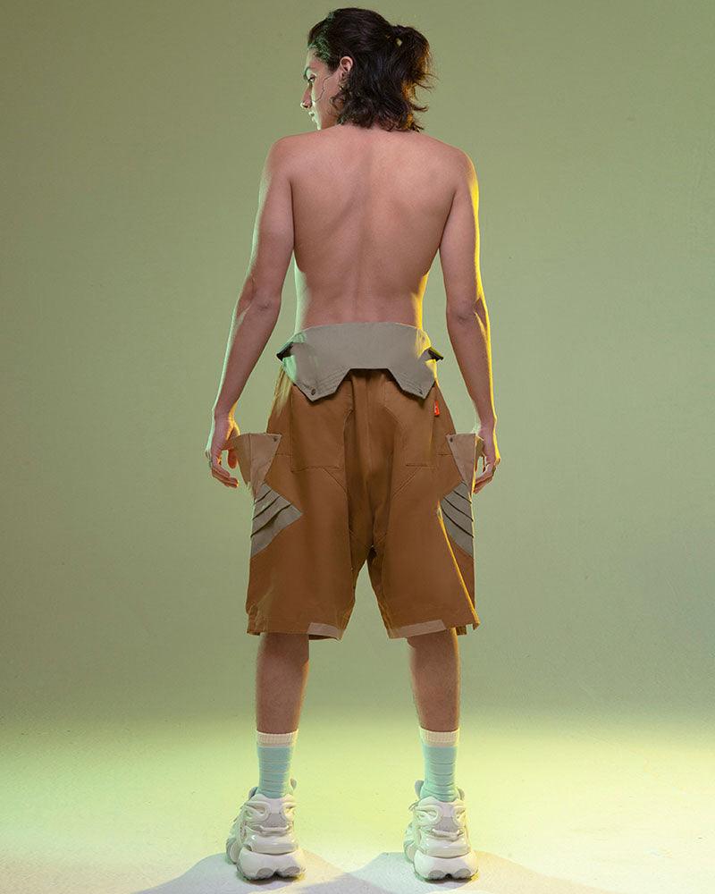 Cyberpunk Washed Denim Cargo Shorts -  fashionable techwear shorts - Cyberpunk Washed Denim Cargo Shorts for Summer Style - View 7