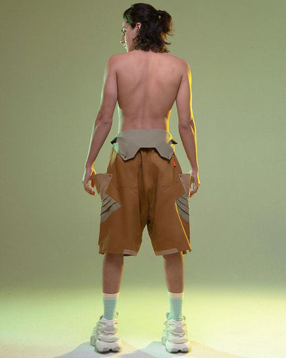 Cyberpunk Washed Denim Cargo Shorts -  fashionable techwear shorts - Cyberpunk Washed Denim Cargo Shorts for Summer Style - View 7