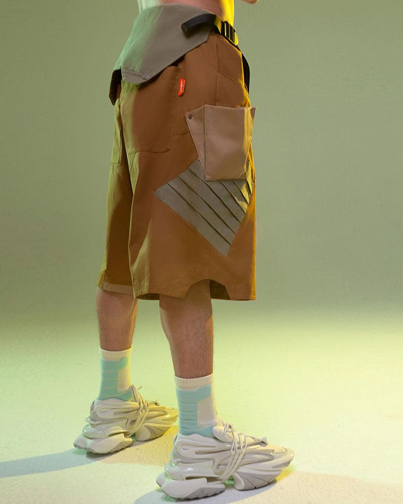 Cyberpunk Washed Denim Cargo Shorts - Summer Techwear - Cyberpunk Washed Denim Cargo Shorts for Summer Style - View 3
