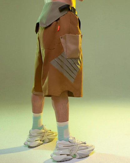 Cyberpunk Washed Denim Cargo Shorts - Summer Techwear - Cyberpunk Washed Denim Cargo Shorts for Summer Style - View 3