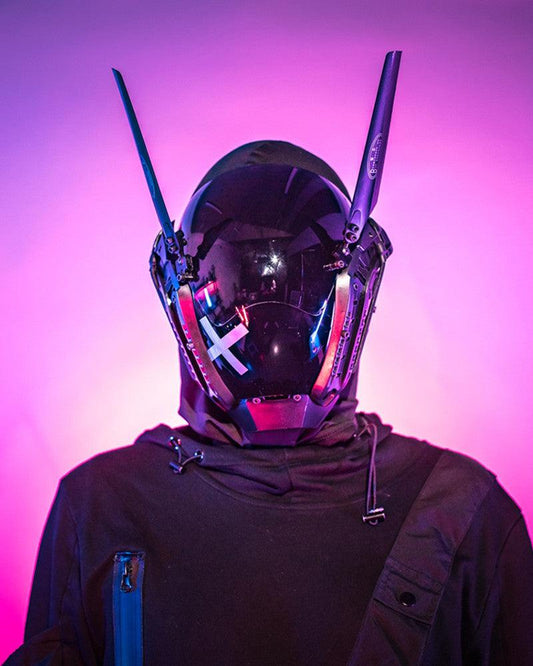 Cyberpunk Winged Helmet Mask - cyberpunk helmet - Cyberpunk Winged Helmet Mask with Balaclava - Main view
