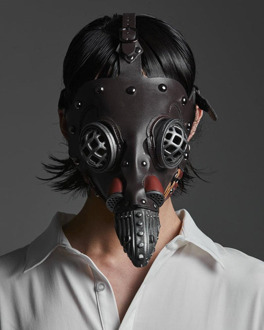 Dark Crow Punk Leather Mask - futuristic face mask - Dark Crow Punk Leather Mask for Techwear Style - Main view