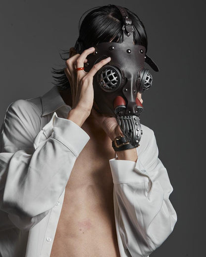 Dark Crow Punk Leather Mask - leather mask - Dark Crow Punk Leather Mask for Techwear Style - View 2