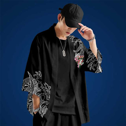 Dark Fantasy Kimono Cardigan -  dark fantasy - Dark Fantasy Kimono Cardigan with Oni Print - View 4