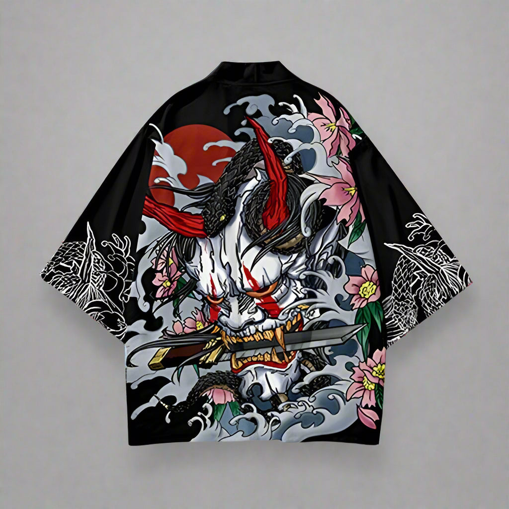 Dark Fantasy Kimono Cardigan - stylish kimono cardigan - Dark Fantasy Kimono Cardigan with Oni Print - View 2