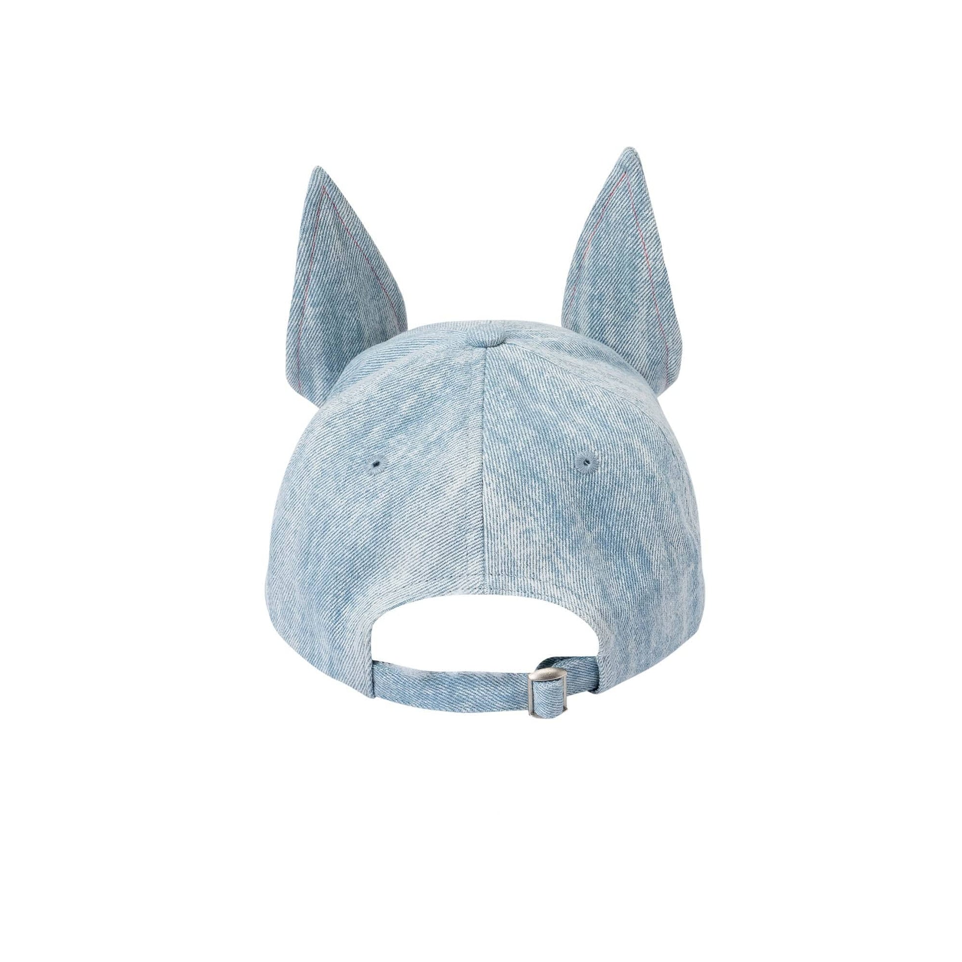 Denim Ear Embroidered Cap -  adjustable cotton cap - Light-Wash Denim Ear Embroidered Cap for Unique Style - View 3