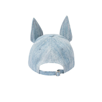 Denim Ear Embroidered Cap -  adjustable cotton cap - Light-Wash Denim Ear Embroidered Cap for Unique Style - View 3