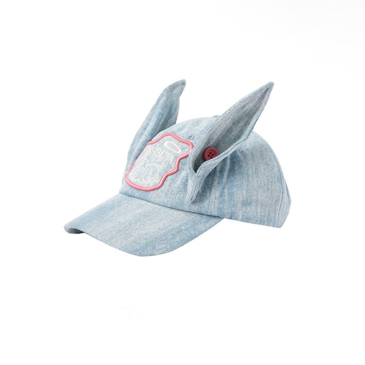 Denim Ear Embroidered Cap - denim cap - Light-Wash Denim Ear Embroidered Cap for Unique Style - Main view