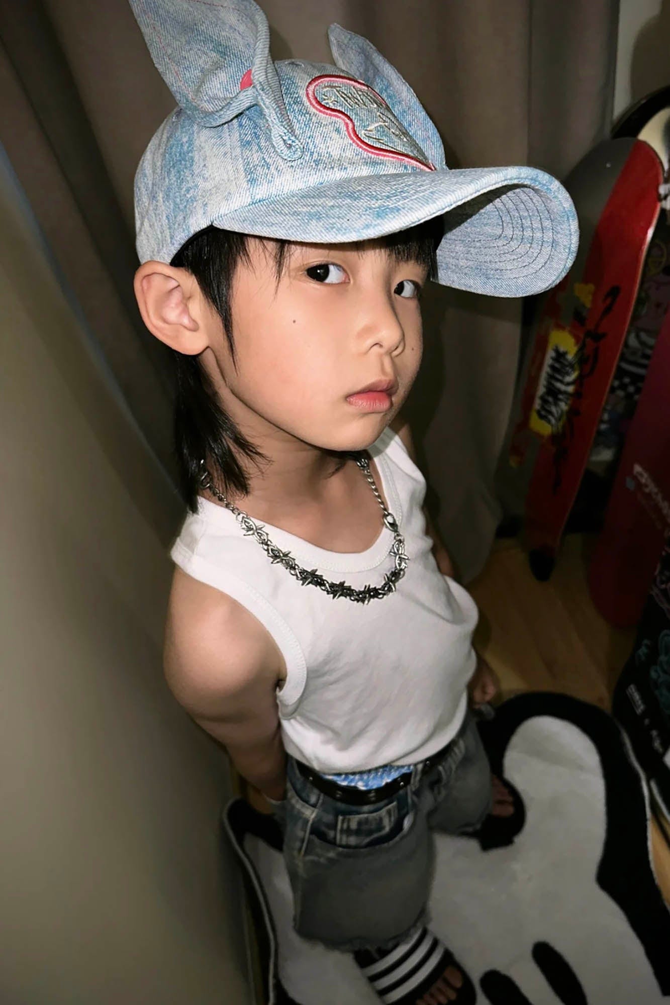 Denim Ear Embroidered Cap -  streetwear - Light-Wash Denim Ear Embroidered Cap for Unique Style - View 13