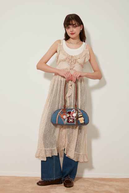 Denim Teddy Bowling Bag -  bowling bag - Denim Bowling Bag with Plush Bear Charm - View 3