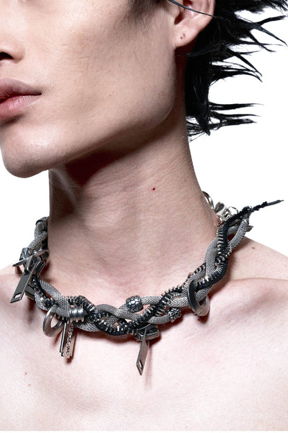 Devouring Spiral Pendant Necklace -  detachable earrings - Devouring Spiral Pendant Necklace with Industrial Charm - View 3