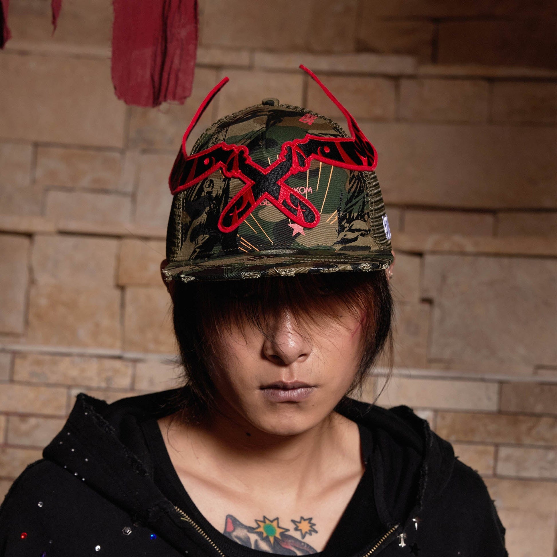Distressed Camo Sickle Cap - camo baseball cap - Distressed Camo Sickle Cap for Tactical Style - Main view