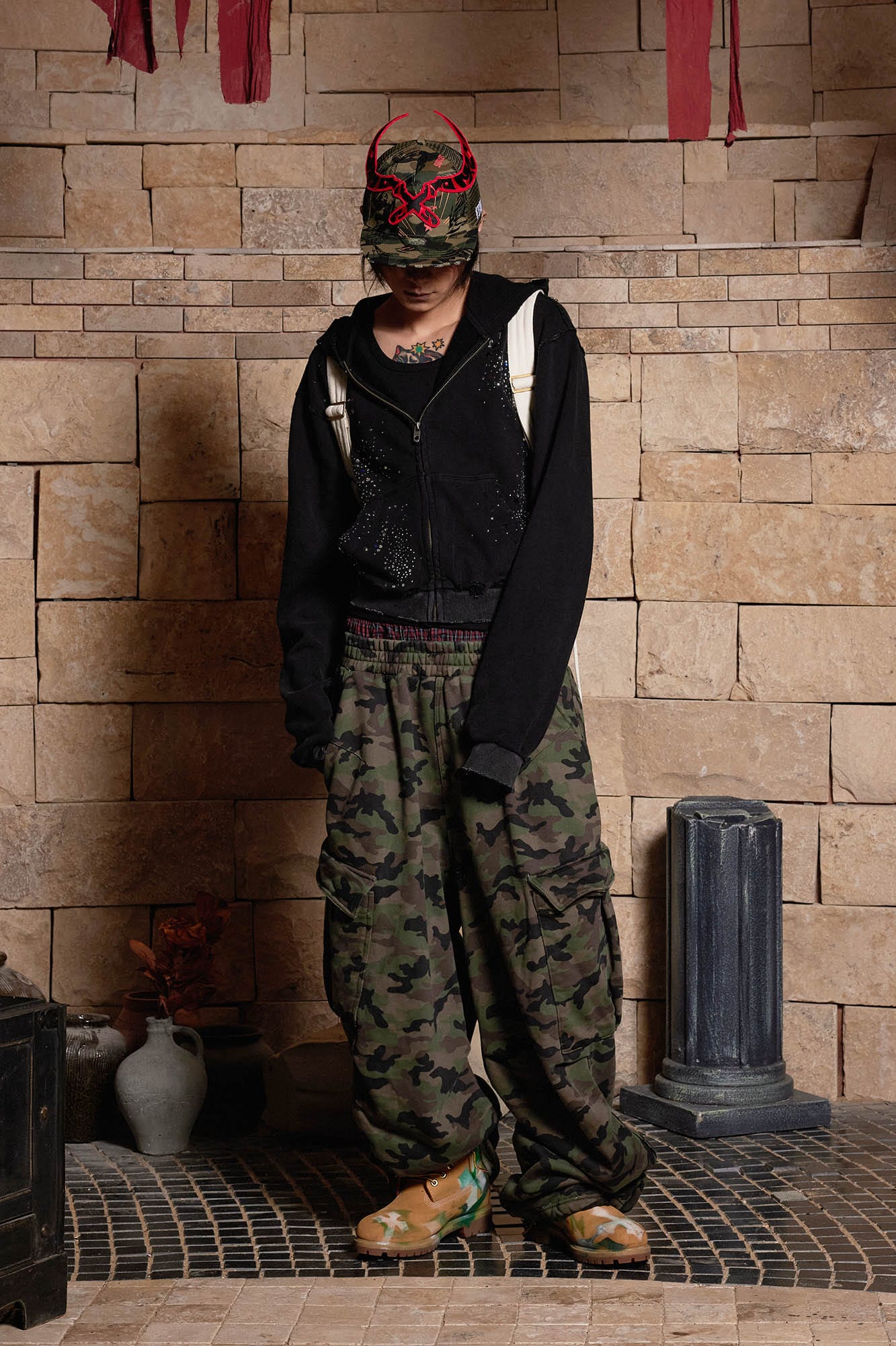 Distressed Camo Sickle Cap -  streetwear - Distressed Camo Sickle Cap for Tactical Style - View 5