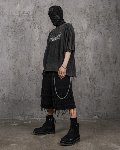 Distressed Demon Skull Tee -  unconventional style shirt - Distressed Demon Skull Tee with Vintage Charm - View 7