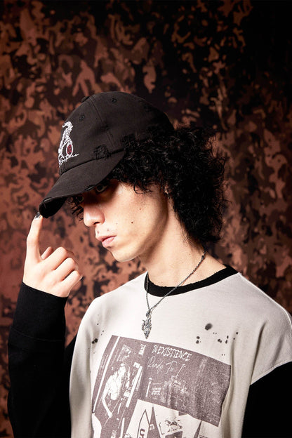 Distressed Embroidered Classic Cap -  adjustable strap cap - Distressed Embroidered Cap for Vintage Style Enthusiasts - View 10