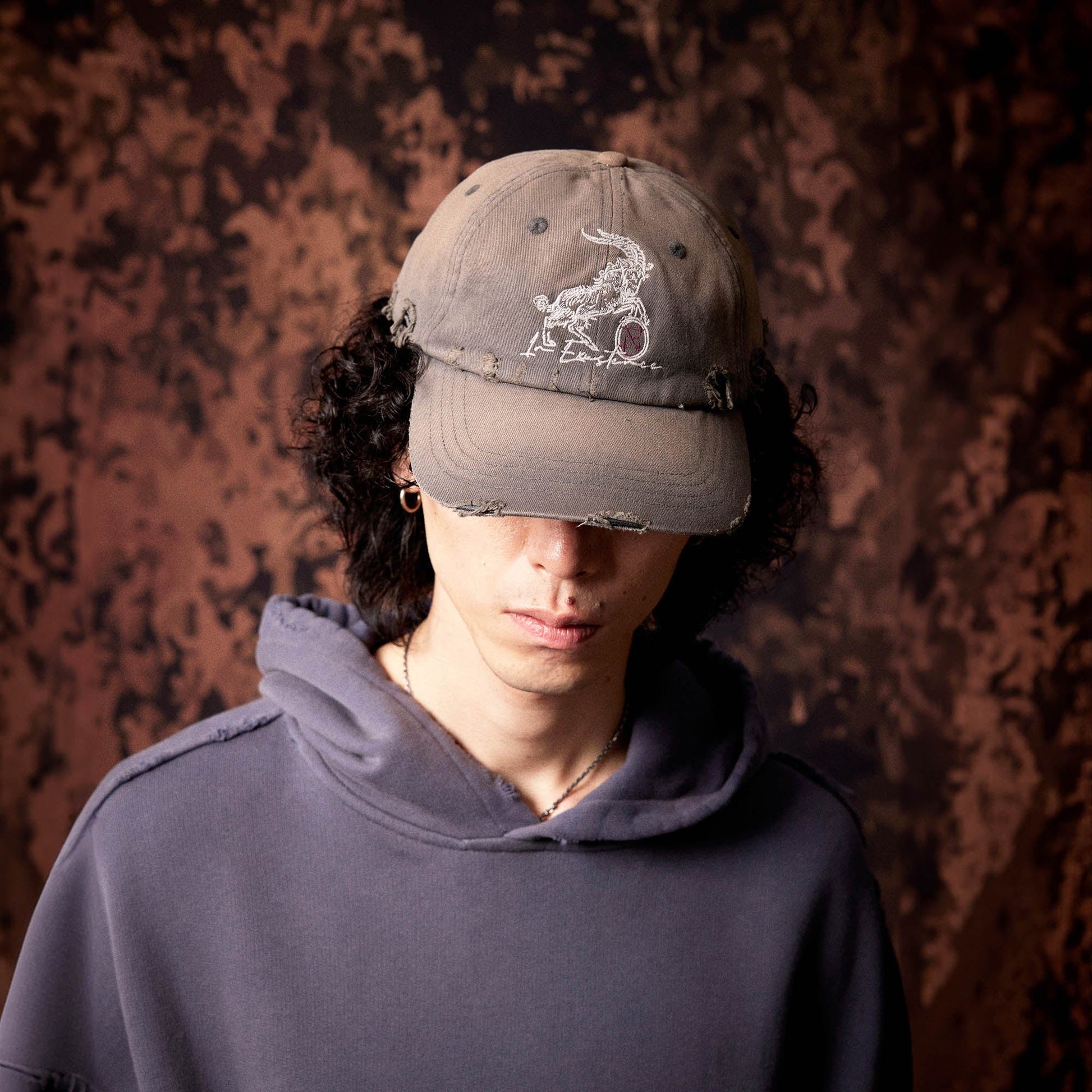 Distressed Embroidered Classic Cap - distressed cap - Distressed Embroidered Cap for Vintage Style Enthusiasts - Main view