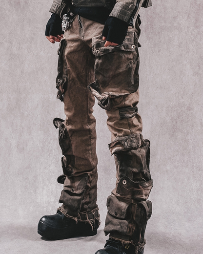 Distressed Flared Stretch Cargo Pants - BEST SELLERS - Distressed Flared Stretch Cargo Pants in Coffee - Main view
