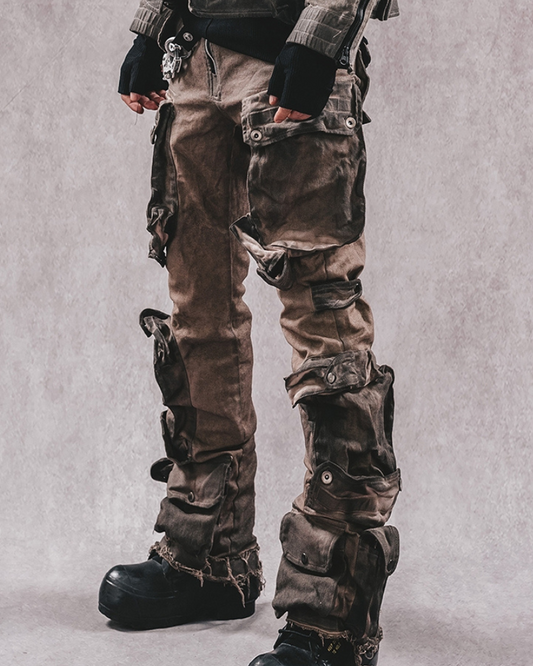 Distressed Flared Stretch Cargo Pants - BEST SELLERS - Distressed Flared Stretch Cargo Pants in Coffee - Main view