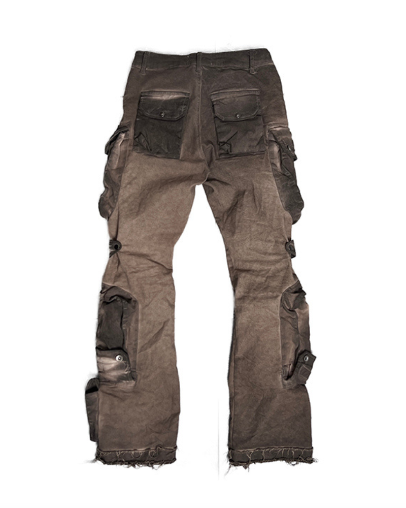 Distressed Flared Stretch Cargo Pants - BEST SELLERS - Distressed Flared Stretch Cargo Pants in Coffee - View 9