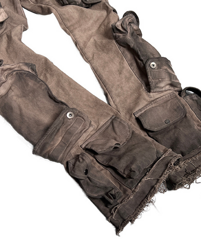 Distressed Flared Stretch Cargo Pants - cargo pants - Distressed Flared Stretch Cargo Pants in Coffee - View 10