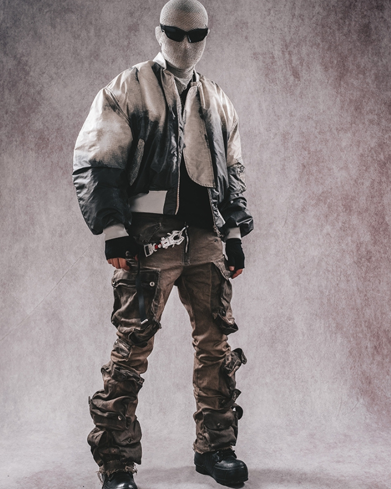 Distressed Flared Stretch Cargo Pants -  stylish cargo pants - Distressed Flared Stretch Cargo Pants in Coffee - View 6