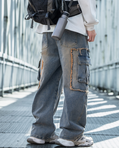 Distressed Straight-Leg Street Jeans -  cargo jeans with pockets - Distressed Straight-Leg Jeans for Effortless Style - View 3