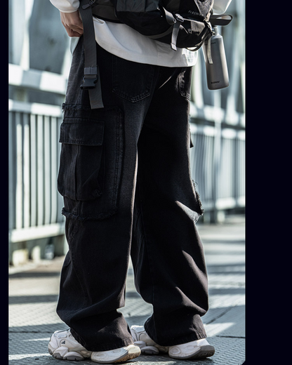 Distressed Straight-Leg Street Jeans -  cargo pockets - Distressed Straight-Leg Jeans for Effortless Style - View 4