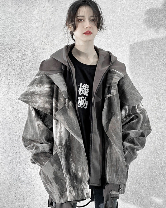 Distressed Two-Piece Unisex Jacket - unisex jacket - Distressed Unisex Two-Piece Jacket for Everyday Style - Main view