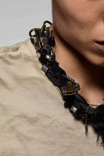 Distressed Watcher Statement Necklace -  industrial style - Distressed Watcher Necklace with Unique Industrial Style - View 4