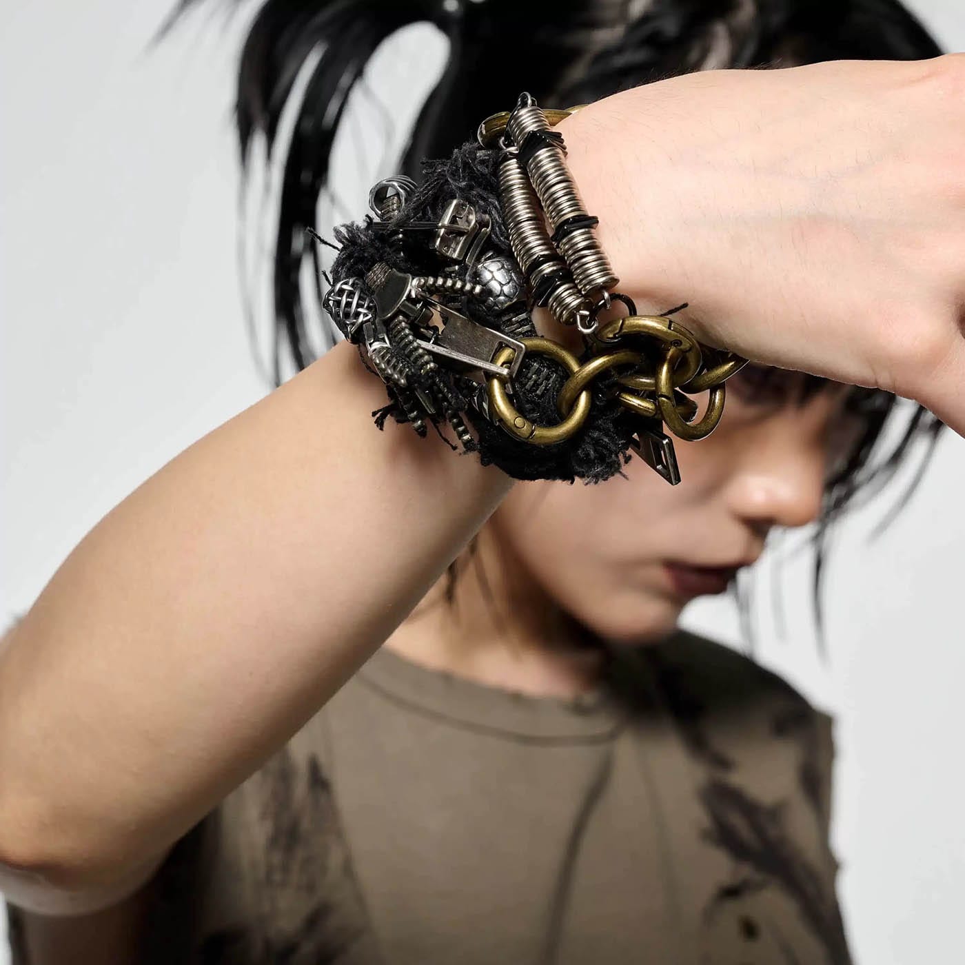 Distressed Watcher Statement Necklace - post-apocalyptic jewelry - Distressed Watcher Necklace with Unique Industrial Style - View 2