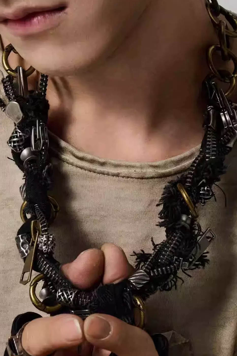 Distressed Watcher Statement Necklace -  statement jewelry - Distressed Watcher Necklace with Unique Industrial Style - View 5